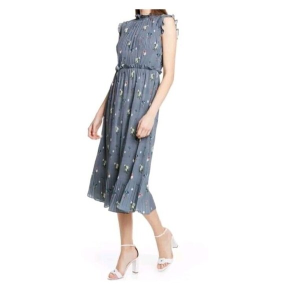 Ted Baker Toppaz Oracle Pleated Midi Dress Gray Women’s 3 Size 8 Floral Formal - Picture 3 of 16